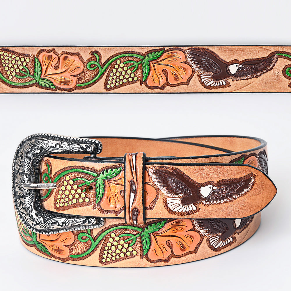 American Darling Beautifully Hand Tooled Tan Genuine Leather Belt Men and Women Western with Removable Buckle
