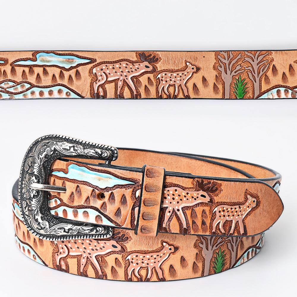 American Darling Beautifully Hand Tooled Tan Genuine Leather Belt Men and Women Western with Removable Buckle