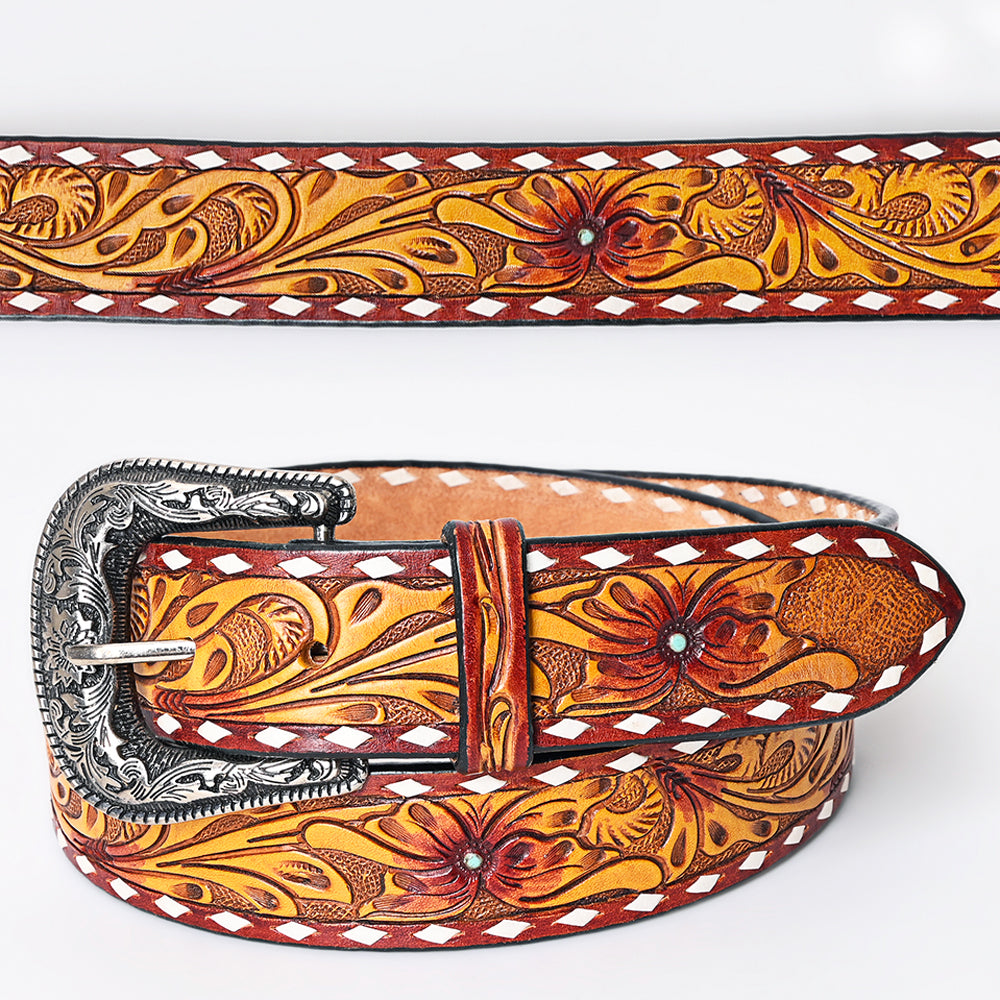 American Darling Beautifully Hand Tooled Tan Genuine Leather Belt Men and Women Western with Removable Buckle