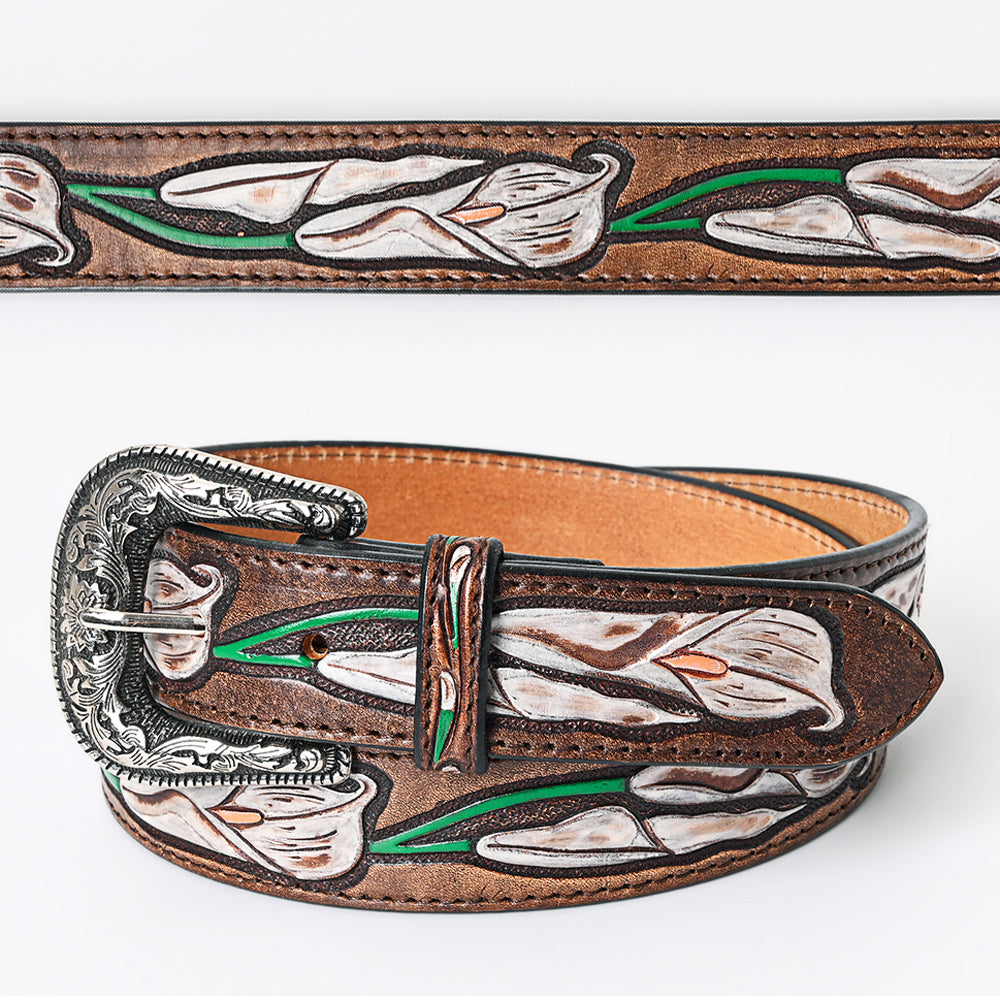 American Darling Beautifully Hand Tooled Tan Genuine Leather Belt Men and Women Western with Removable Buckle