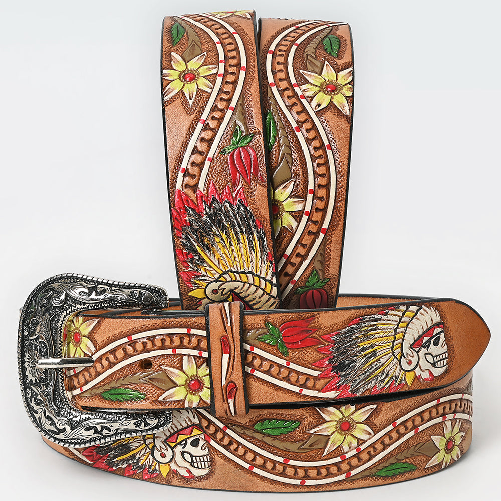 American Darling Beautifully Hand Tooled Tan Genuine Leather Belt Men and Women Western with Removable Buckle
