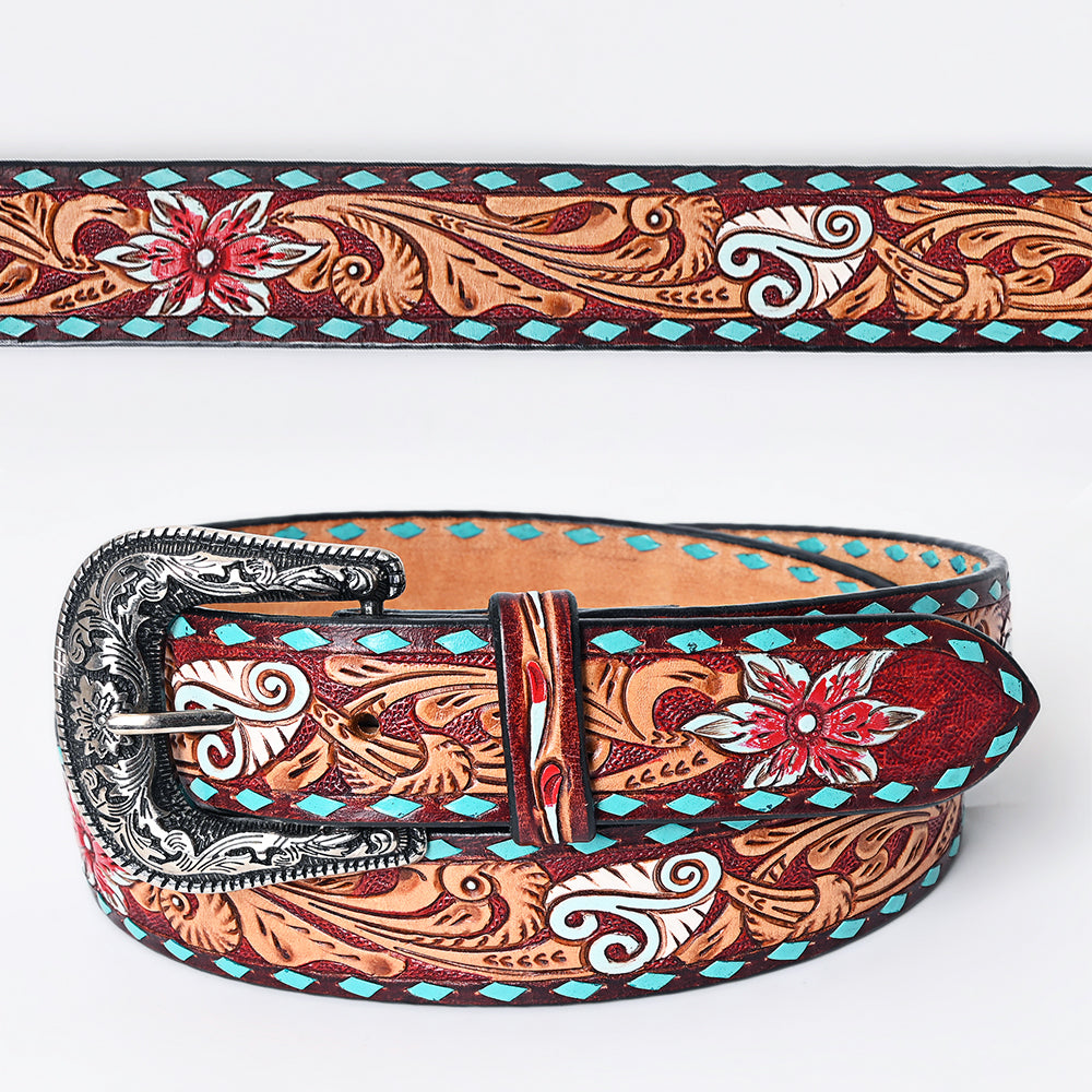 American Darling Beautifully Hand Tooled Tan Genuine Leather Belt Men and Women Western with Removable Buckle