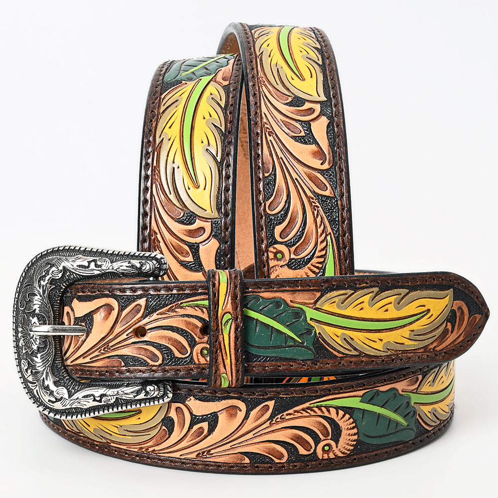 American Darling Beautifully Hand Tooled Tan Genuine Leather Belt Men and Women Western with Removable Buckle