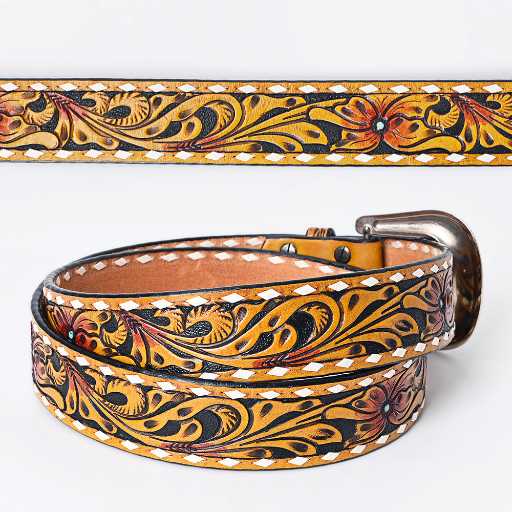 American Darling Beautifully Hand Tooled Tan Genuine Leather Belt Men and Women Western with Removable Buckle
