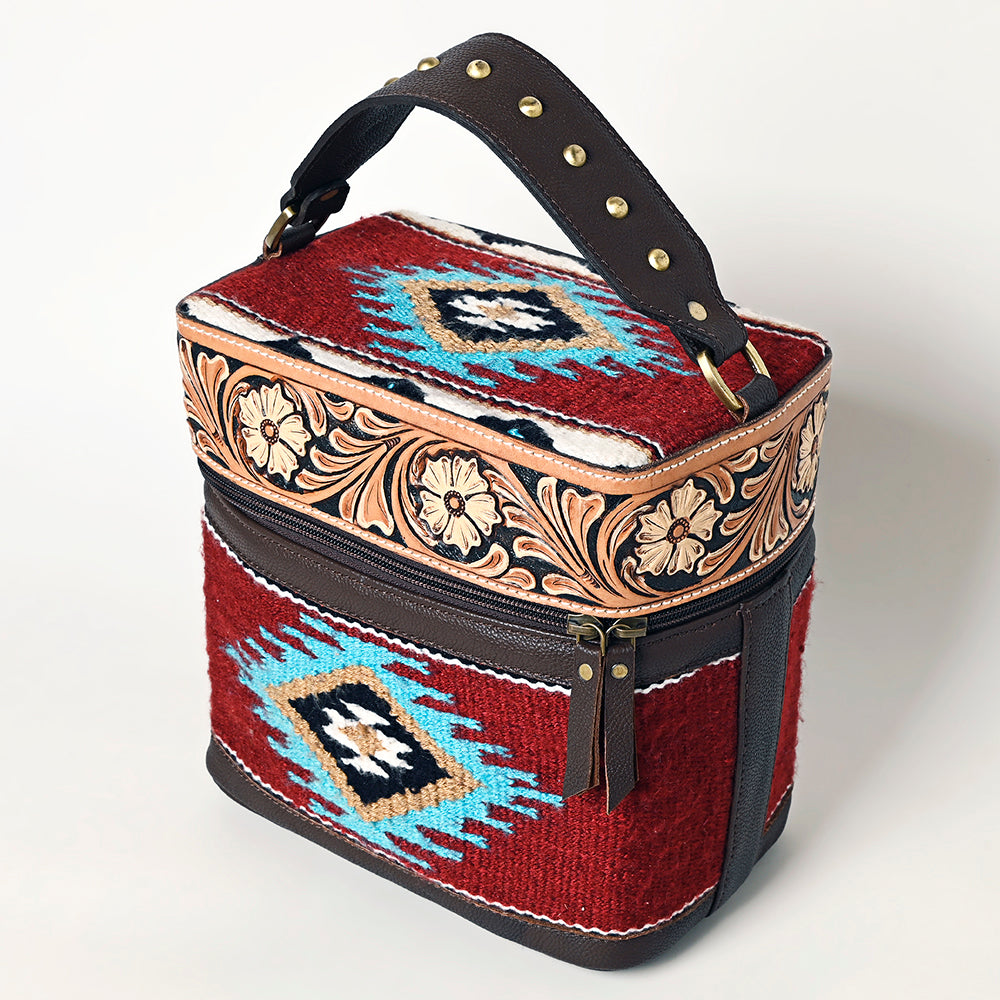 American Darling Jewelry Case Hand Tooled Saddle Blanket Hair On Genuine Leather Western Women Bag Handbag Purse | Cute