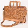 American Darling Hand-Tooled Genuine Leather Briefcase Bag – Floral Carved Western Handbag with Handles & Strap for Everyday Carry
