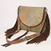 American Darling Large Western Saddlebag Handcrafted from Cowhide | Fringe Detail & Tooled Strap Crossbody Purse