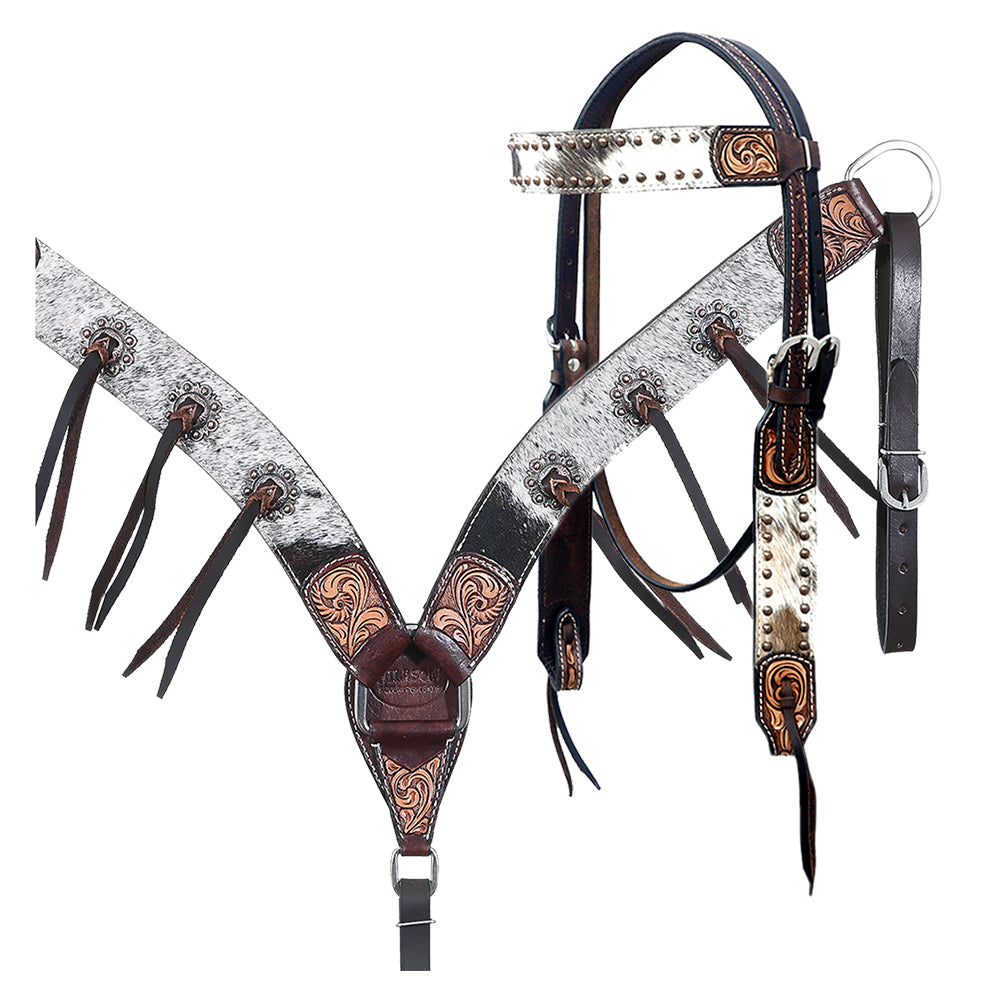 HILASON Western Horse Headstall & Breast Collar American Leather Hand Carving