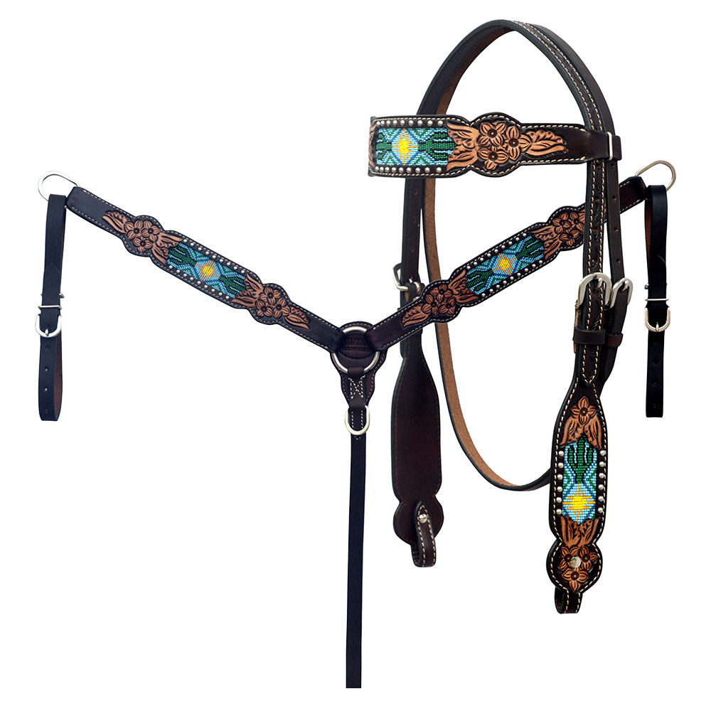 HILASON Western Horse Headstall & Breast Collar American Leather Hand Carving