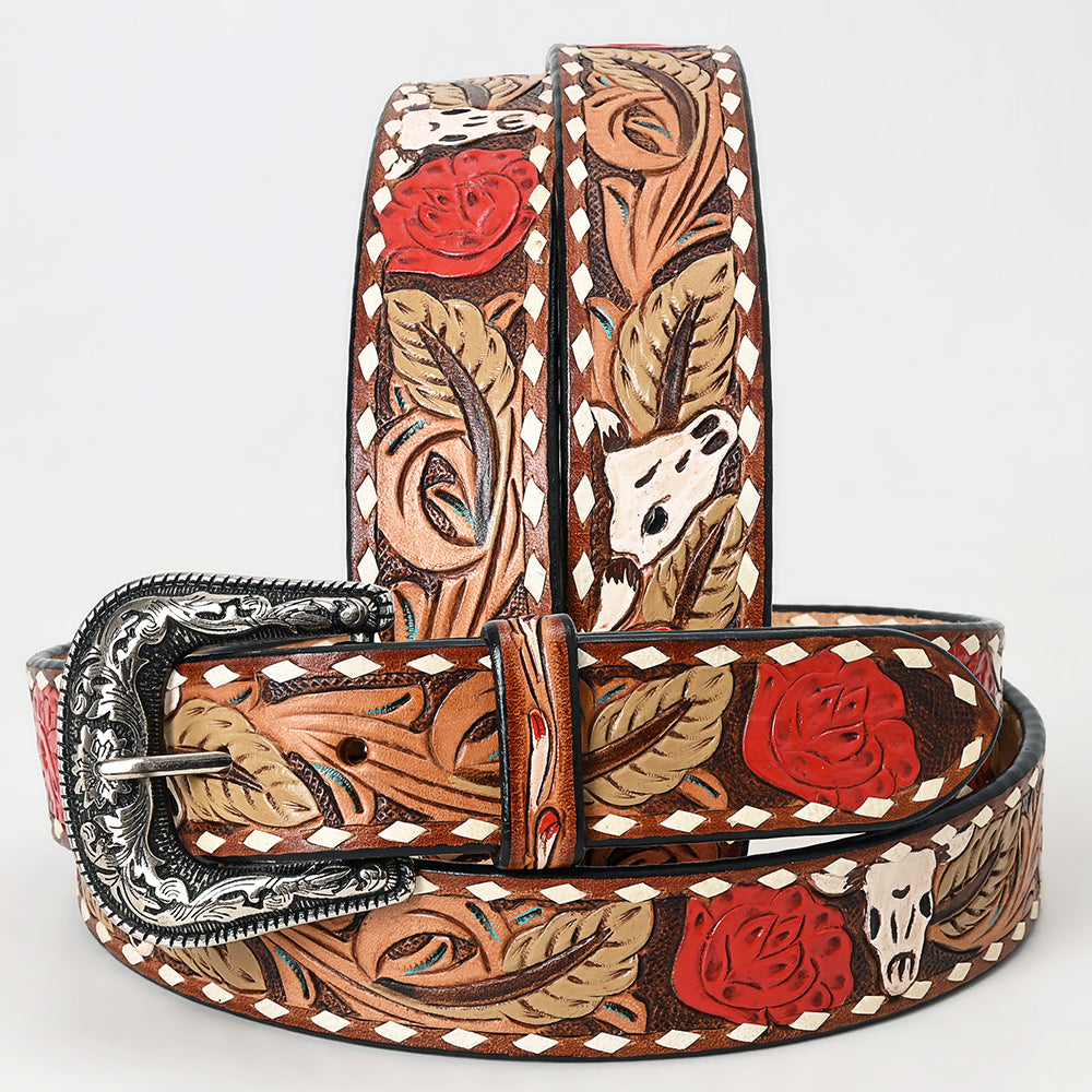 American Darling Beautifully Hand Tooled Brown Genuine Leather Apparel Belt Men and Women