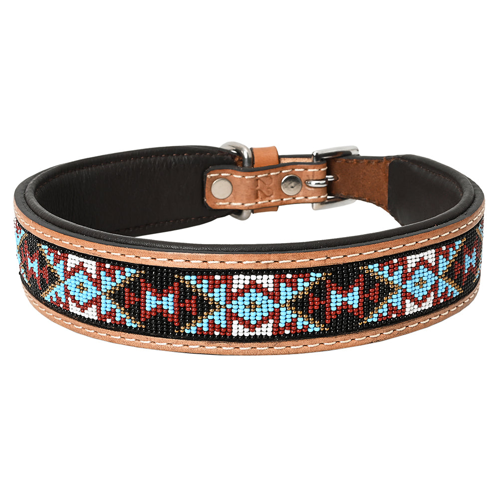 Hilason Western Style Heavy Duty Beaded American Leather Pet Dog Collar
