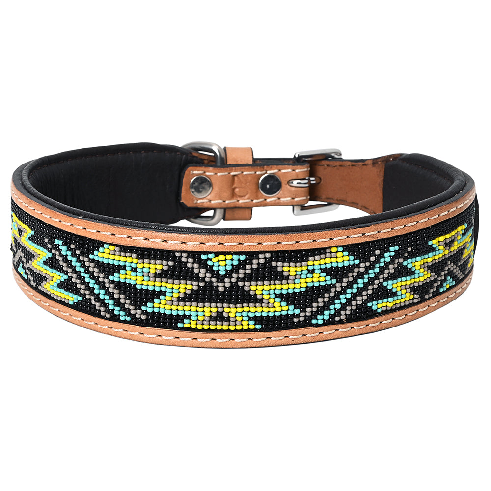 Hilason Western Style Heavy Duty Beaded American Leather Pet Dog Collar