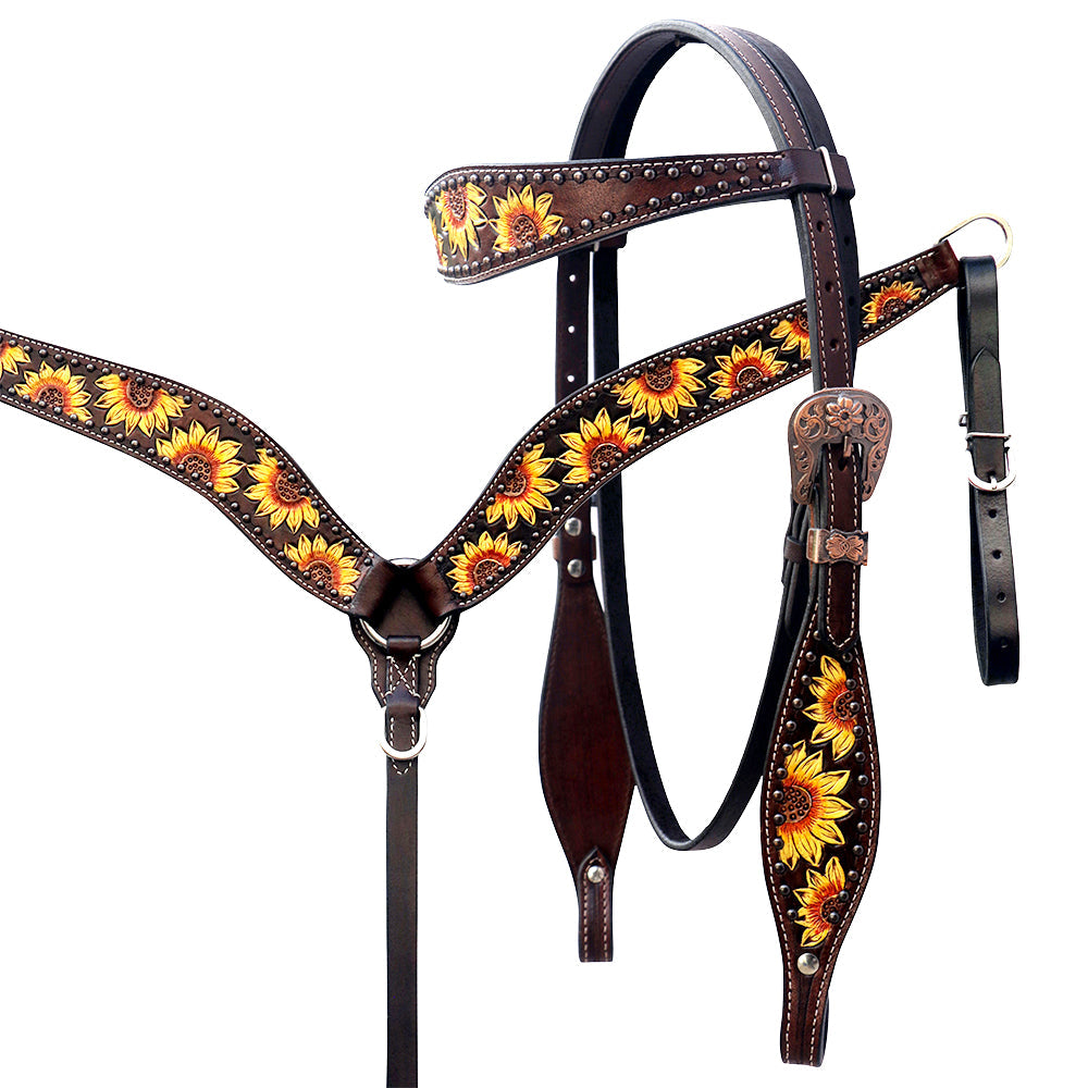 Comfytack Horse Floral Hand Painted Genuine Leather Breast Collar Headstall