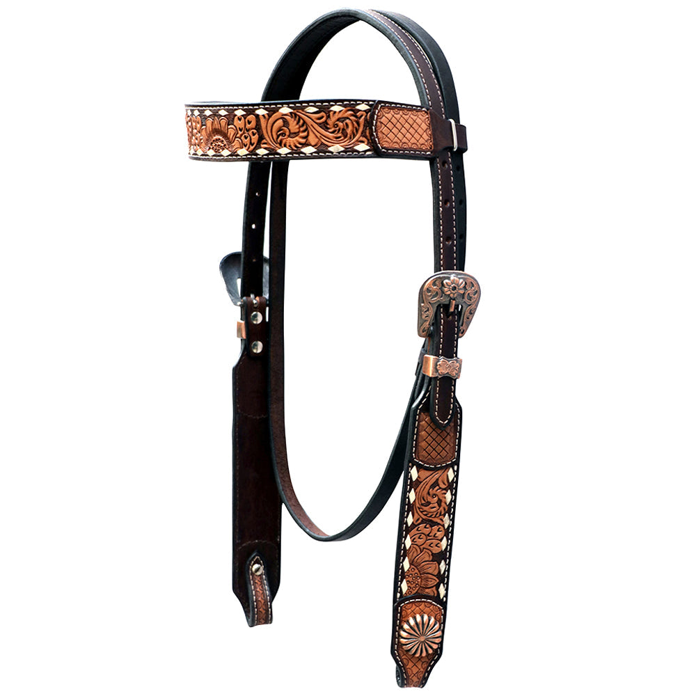 Comfytack Western Horse Floral Hand Carved Genuine Leather Headstall