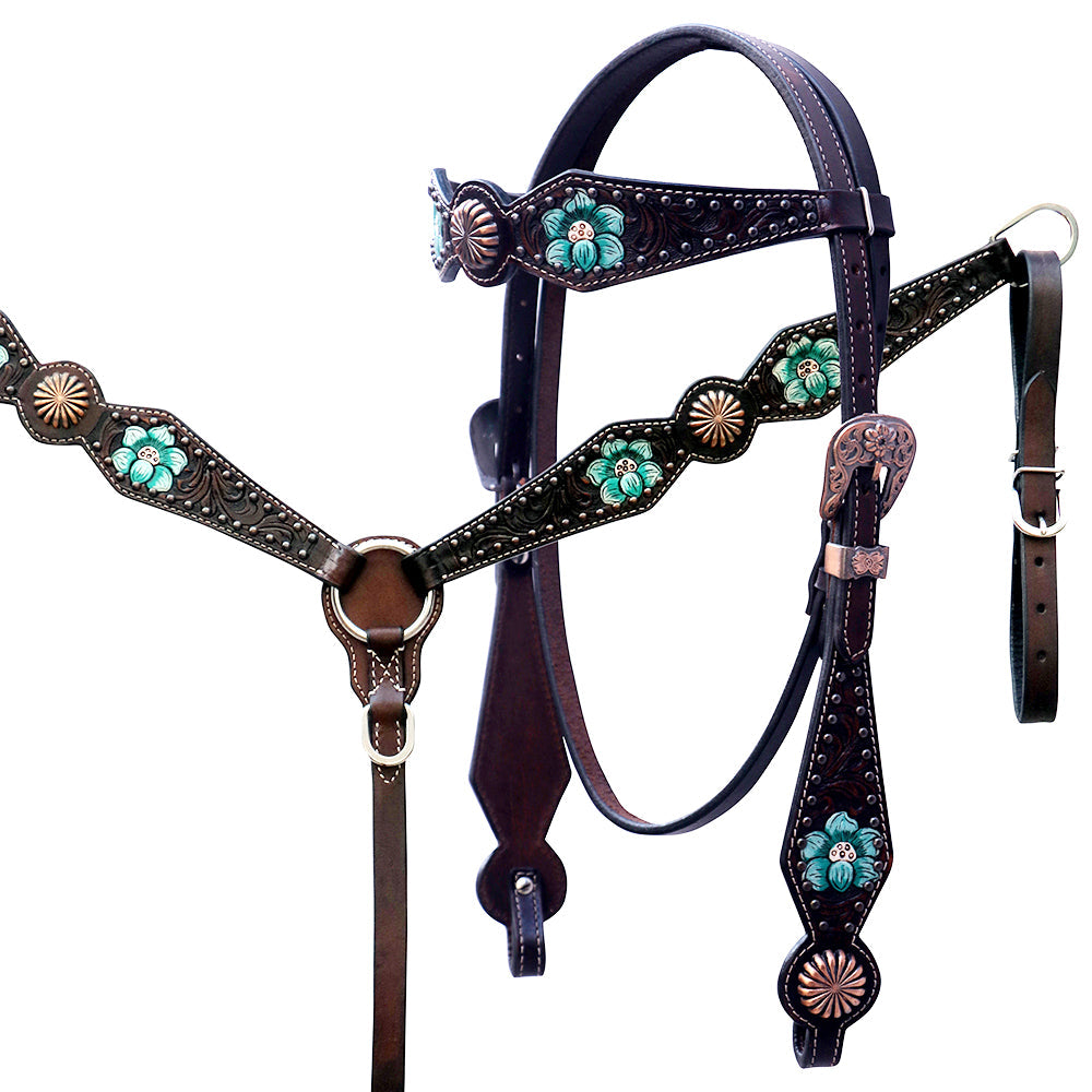 Comfytack Floral Horse Western Leather Breast Collar & Headstall