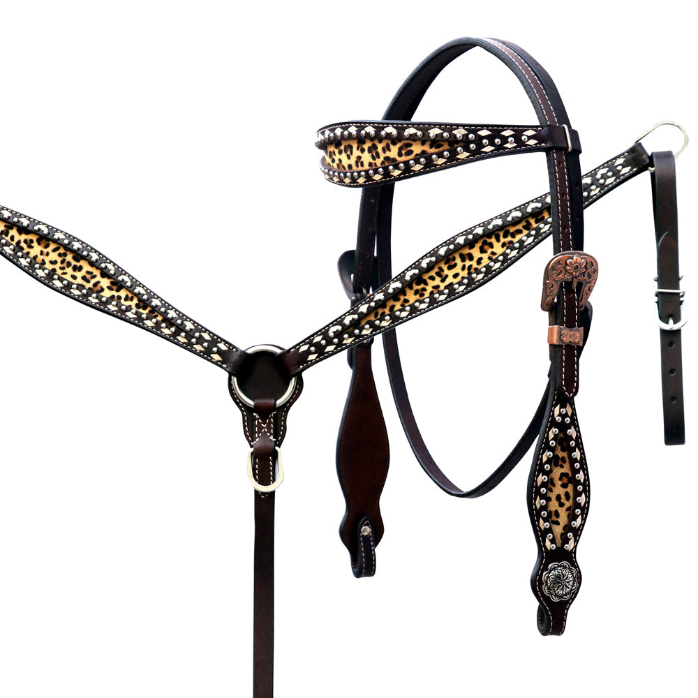 COMFYTACK Western Horse Buck Stitch Headstall Breast Collar Genuine Leather Dark Brown