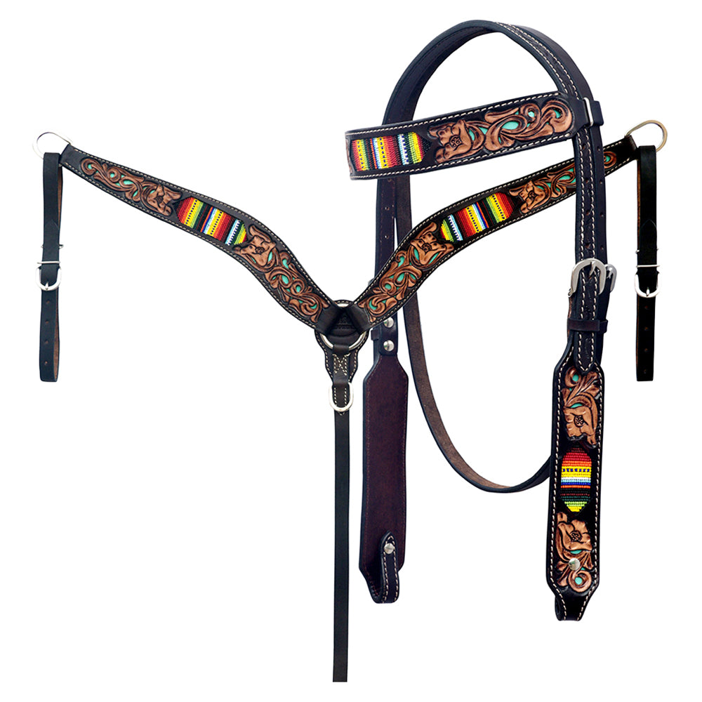 HILASON Western Horse Headstall & Breast Collar American Leather Floral Beaded