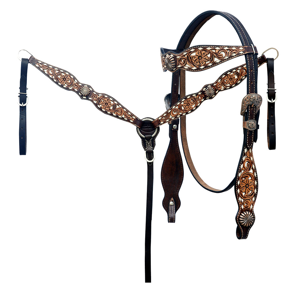 HILASON Western Horse Headstall & Breast Collar American Leather Hand Carving