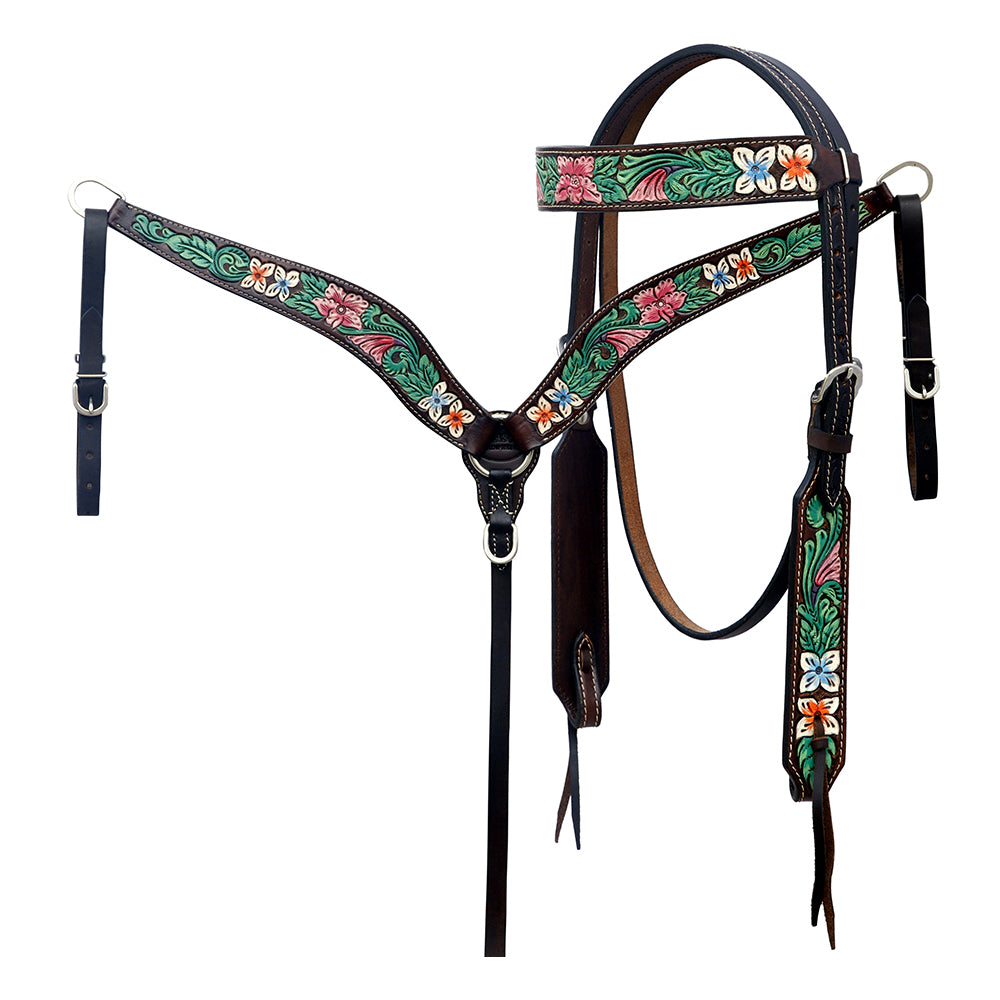 HILASON Western Horse Headstall & Breast Collar American Leather Hand Carving