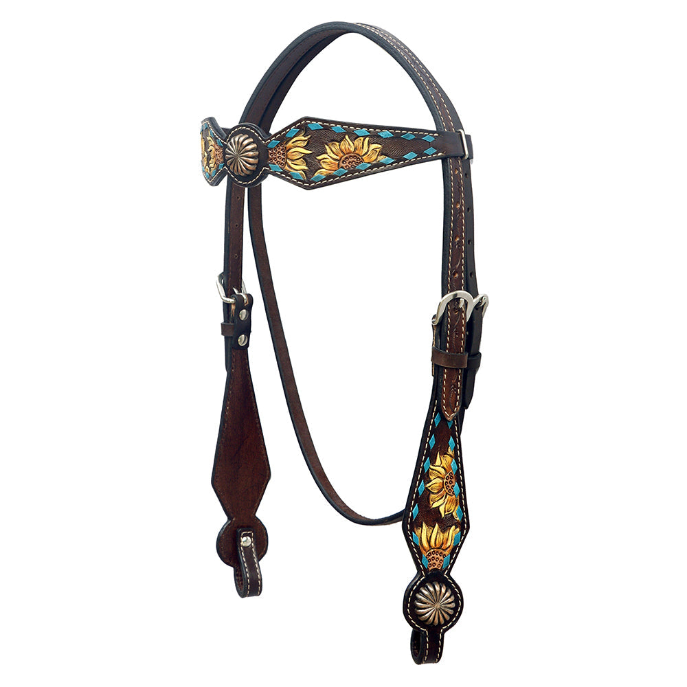 Hilason Horse Floral Hand Painted American Leather Breast Collar Headstall Concho Brown