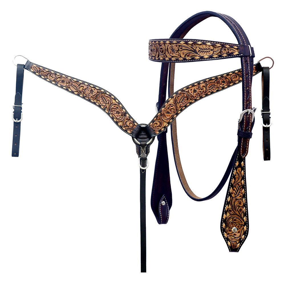 HILASON Western Horse Headstall & Breast Collar American Leather Hand Carving