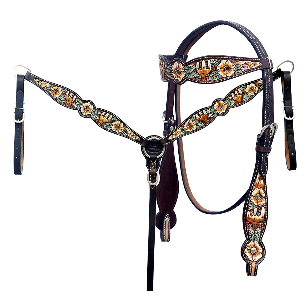 HILASON Western Horse Headstall & Breast Collar American Leather Hand Carving