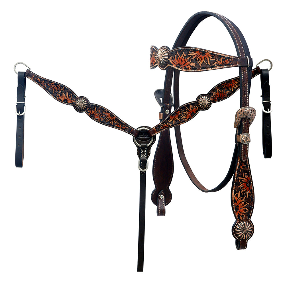 HILASON Western Horse Headstall & Breast Collar American Leather Hand Carving