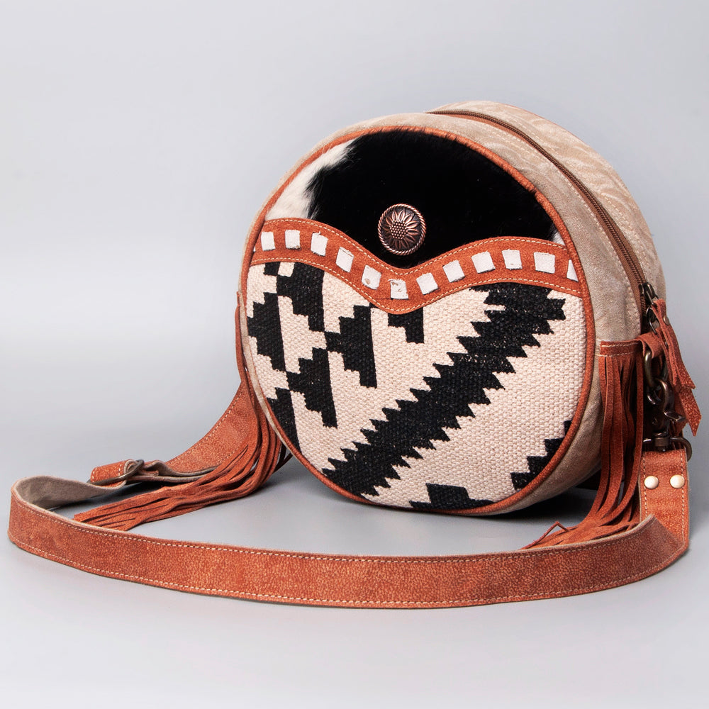 Ohlay Bags OHV119 Canteen Upcycled Wool Canvas Hair-On Genuine Leather Women Bag Western Handbag Purse