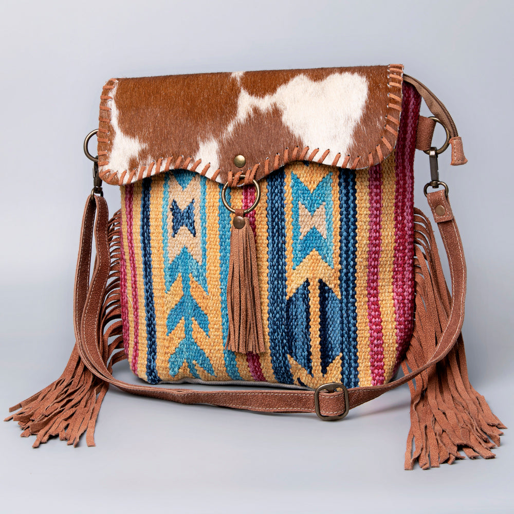 Ohlay Bags OHV120 Cross Body Ii Upcycled Wool Canvas Hair-On Genuine Leather Women Bag Western Handbag Purse