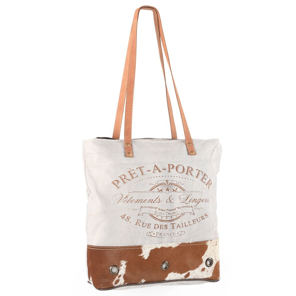 Ohlay Bags OHV167 Tote Upcycled Canvas Hair-On Genuine Leather Women Bag Western Handbag Purse