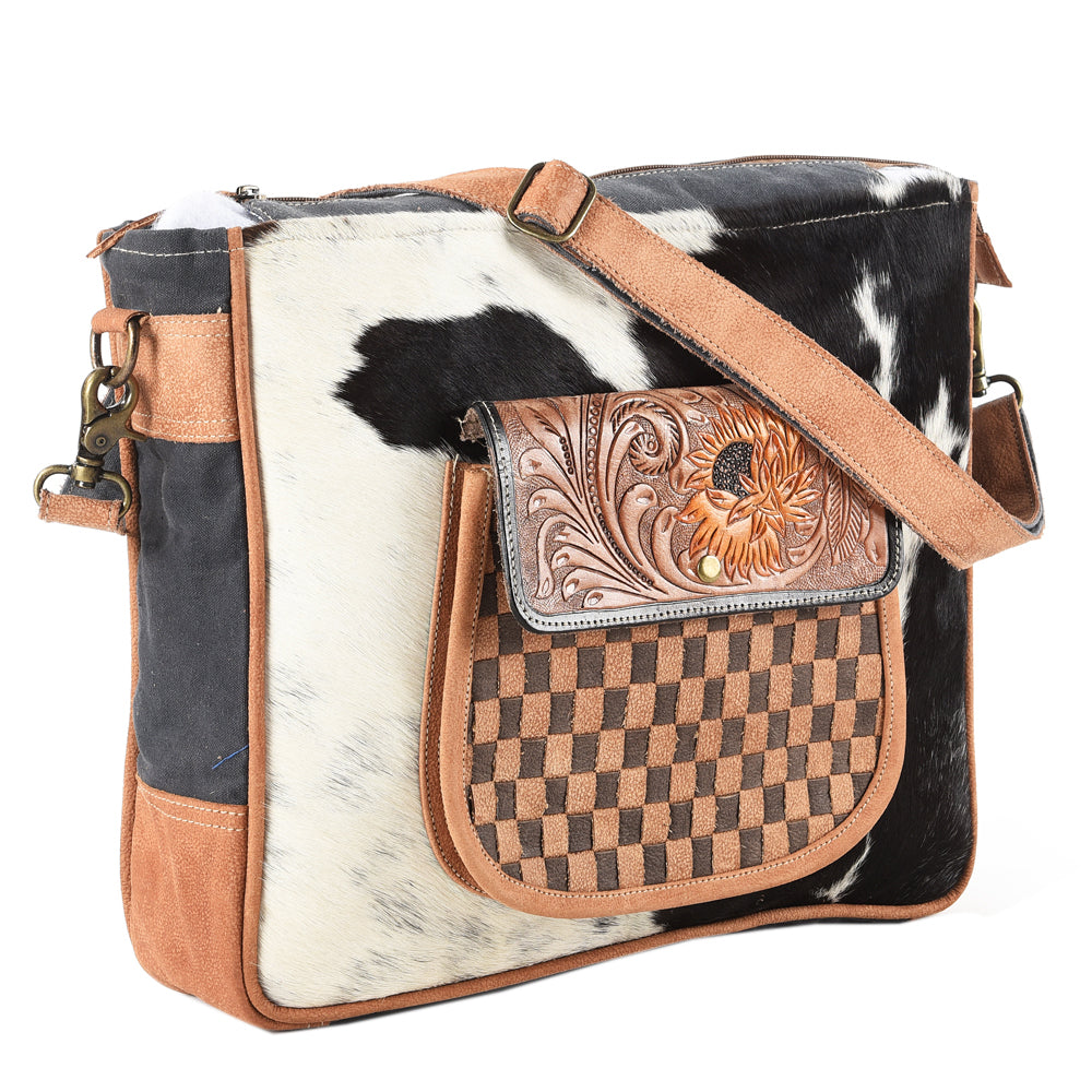 OHLAY Messenger Hand Tooled Upcycled Canvas Hair-On Genuine Leather Women Bag Western Handbag Purse Womens Handbags Belt Summer