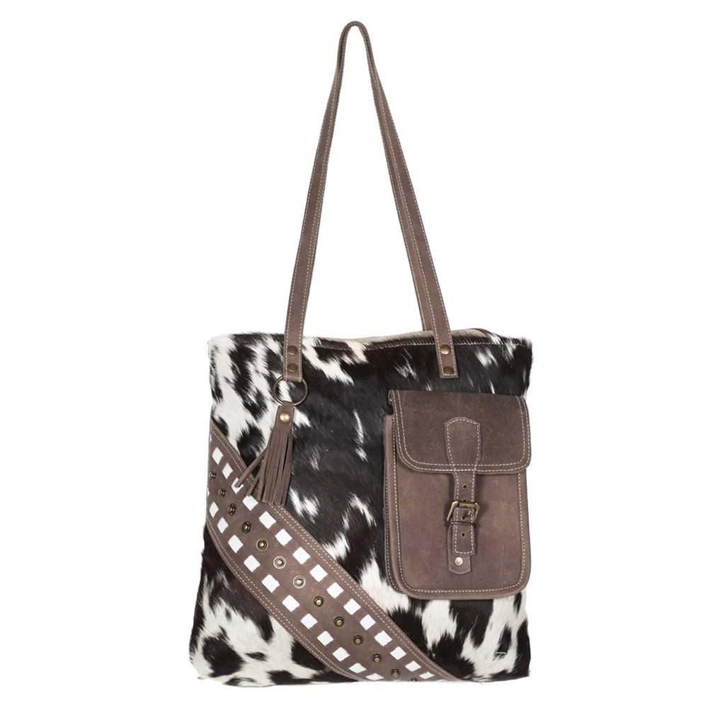 Ohlay Bags OHV181 Tote Upcycled Canvas Hair-On Genuine Leather Women Bag Western Handbag Purse