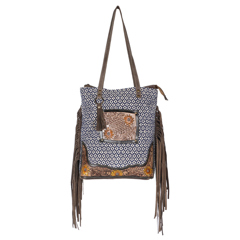 Ohlay Bags OHV184 Tote Hand Tooled Upcycled Canvas Genuine Leather Women Bag Western Handbag Purse