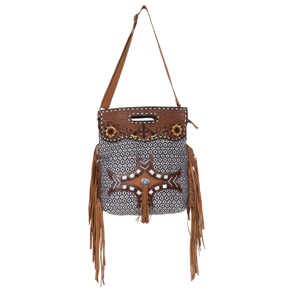 Ohlay Bags OHV205 Clutch Hand Tooled Upcycled Wool Canvas Embossed Genuine Leather Women Bag Western Handbag Purse