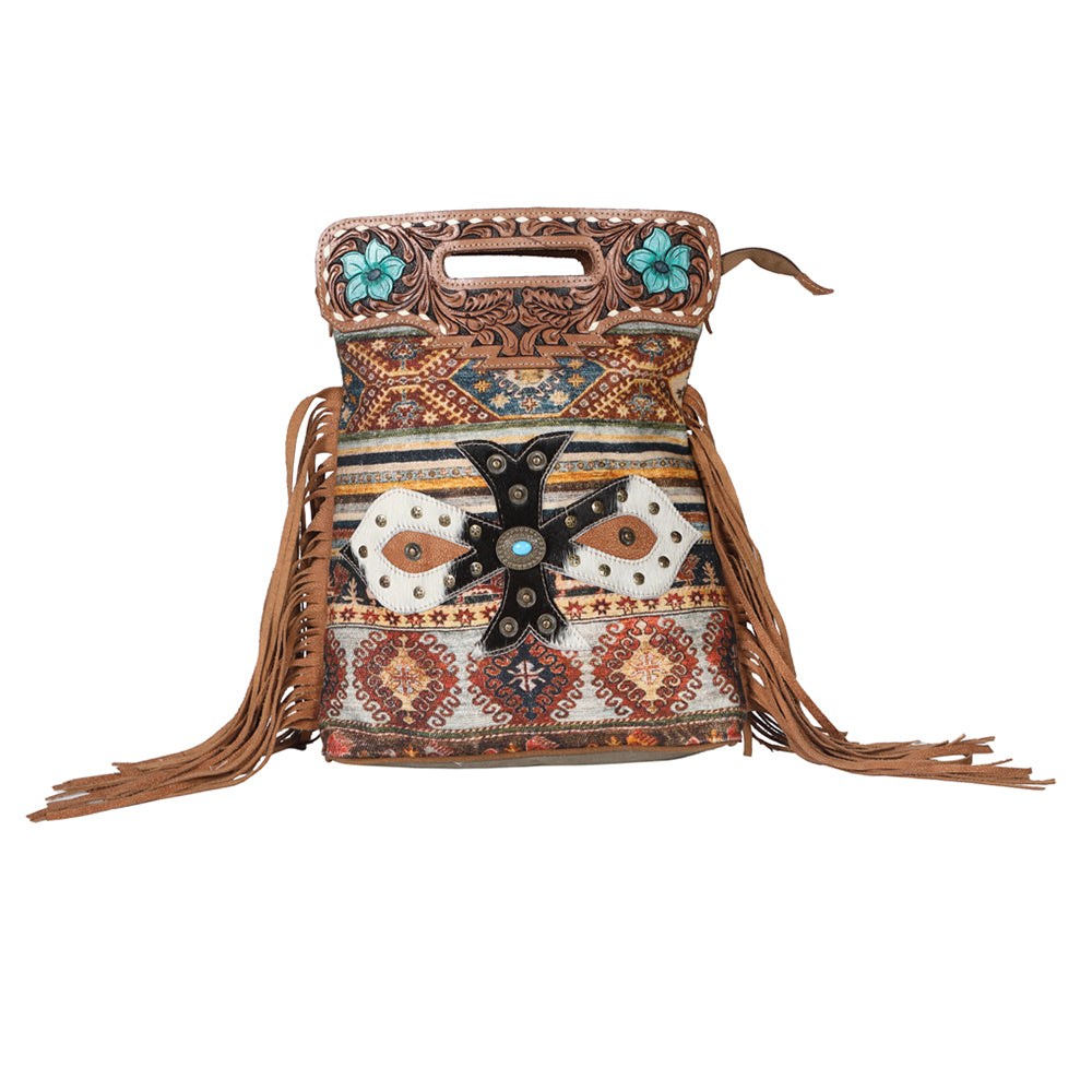 Ohlay Bags OHV206 Clutch Hand Tooled Upcycled Canvas Hair-On Genuine Leather Women Bag Western Handbag Purse