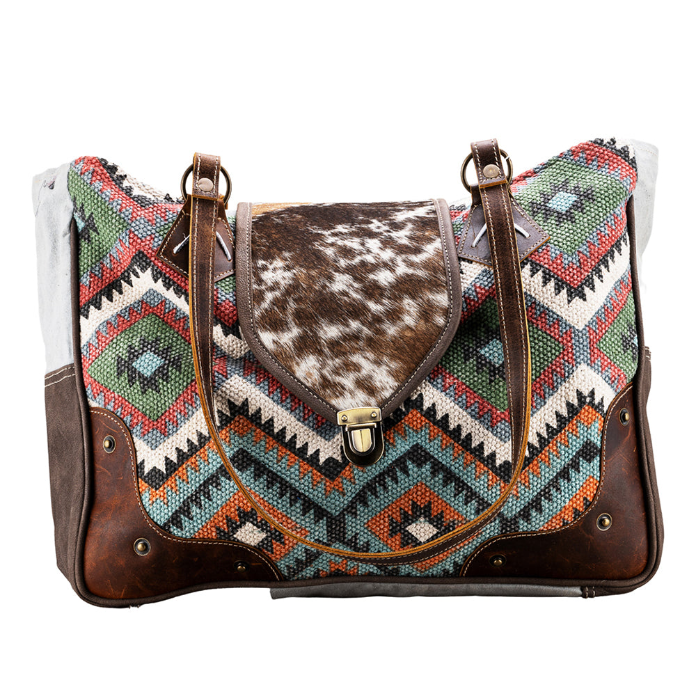 Ohlay Bags OHV226 Duffel Upcycled Wool Canvas Hair-On Genuine Leather Women Bag Western Handbag Purse