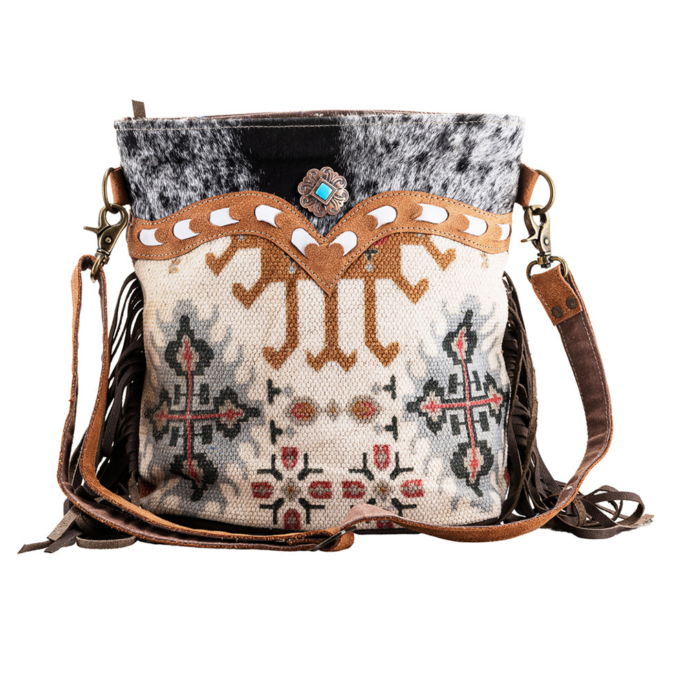 Ohlay Bags OHV228 Cross Body Ii Upcycled Wool Canvas Hair-On Genuine Leather Women Bag Western Handbag Purse