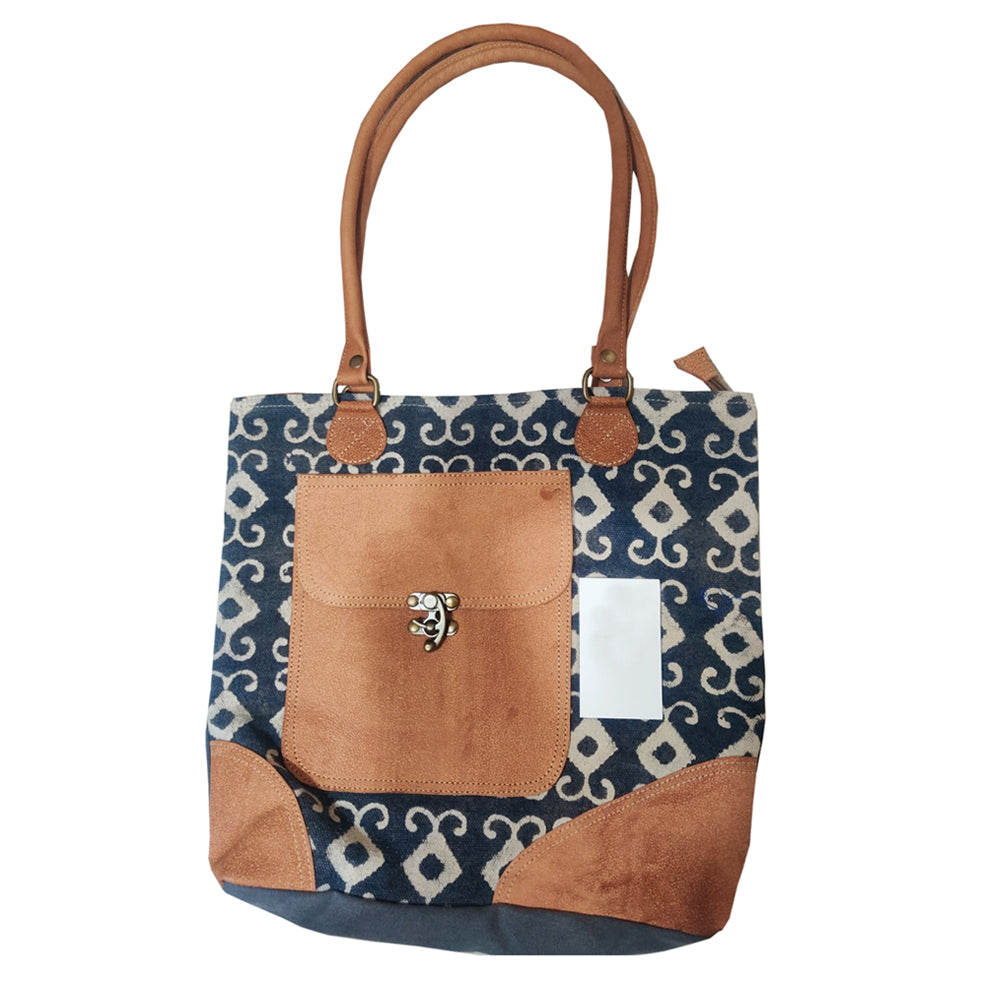 Ohlay Bags OHV240 Tote Upcycled Canvas Genuine Leather Women Bag Western Handbag Purse