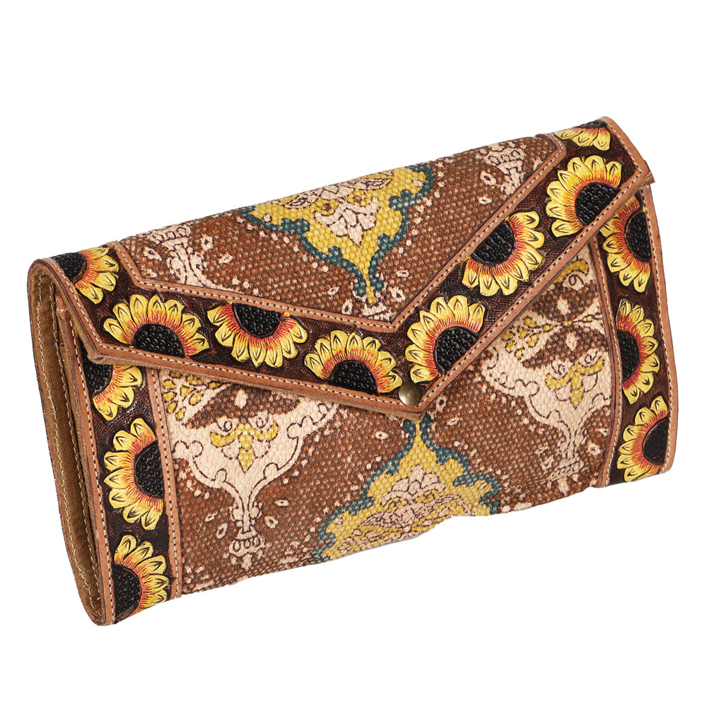 OHLAY WALLET Hand Tooled Upcycled Wool Genuine Leather women bag western handbag purse