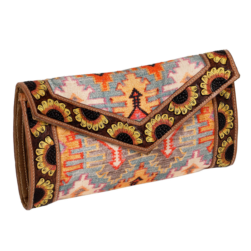 OHLAY Wallet Hand Tooled Upcycled Wool Genuine Leather Women Bag Western Handbag Purse Womens Handbags