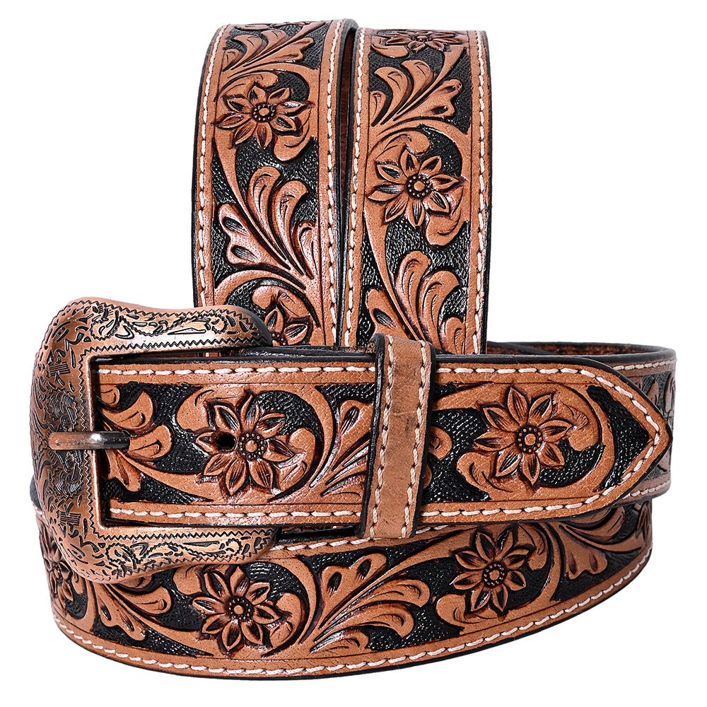 COMFYTACK Western Genuine Leather Belt for Men Women Cowboy Cowgirl Handmade Unisex Full Grain Heavy Duty Floral Tooled