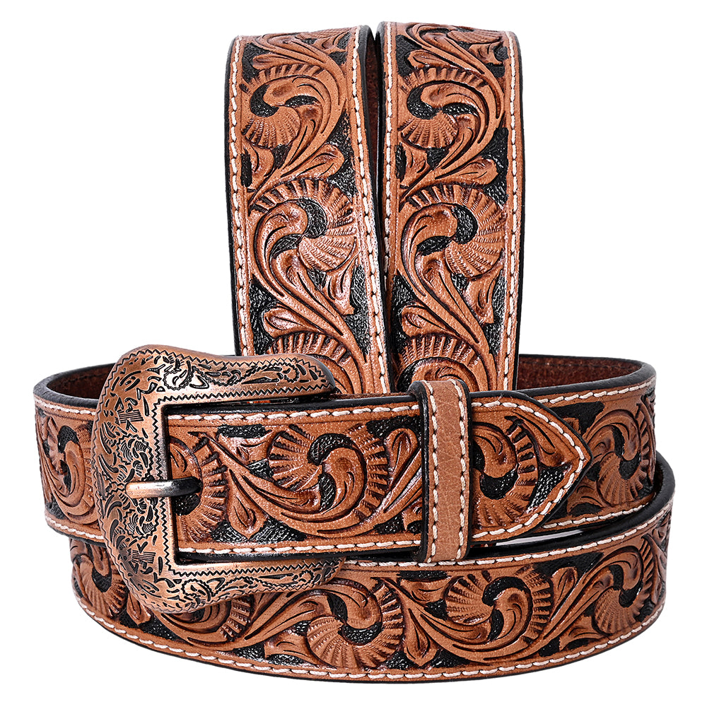 COMFYTACK Western Genuine Leather Belt for Men Women Cowboy Cowgirl Handmade Unisex Full Grain Heavy Duty Floral Tooled