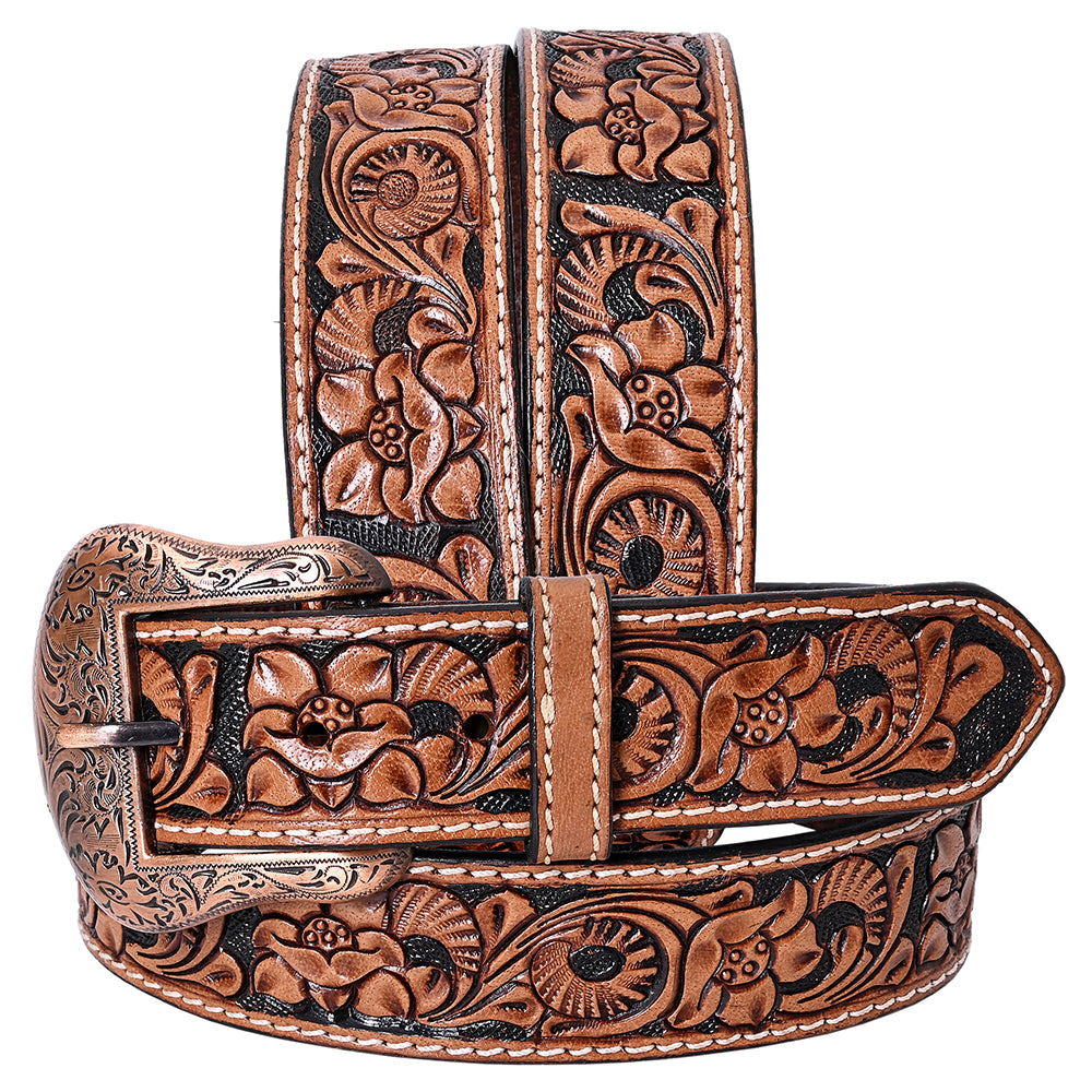 COMFYTACK Western Genuine Leather Belt for Men Women Cowboy Cowgirl Handmade Unisex Full Grain Heavy Duty Floral Tooled