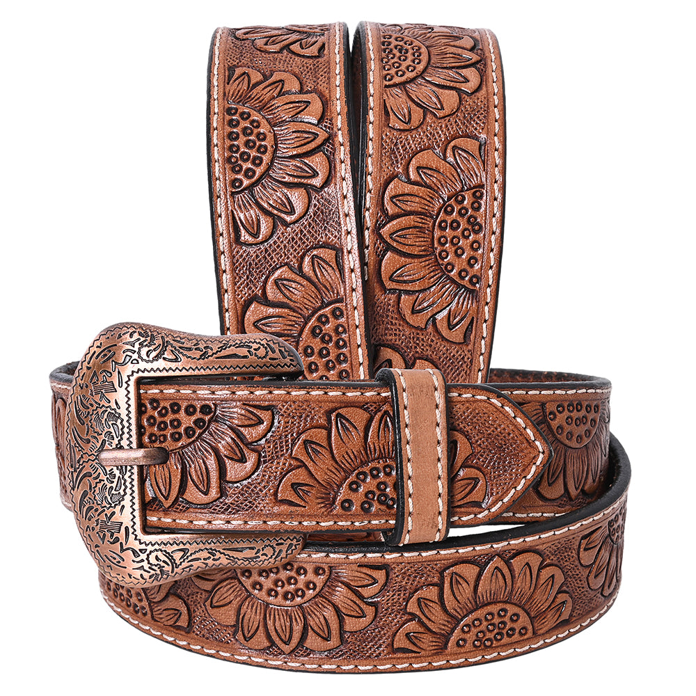 COMFYTACK Western Genuine Leather Belt for Men Women Cowboy Cowgirl Handmade Unisex Full Grain Heavy Duty Floral Tooled
