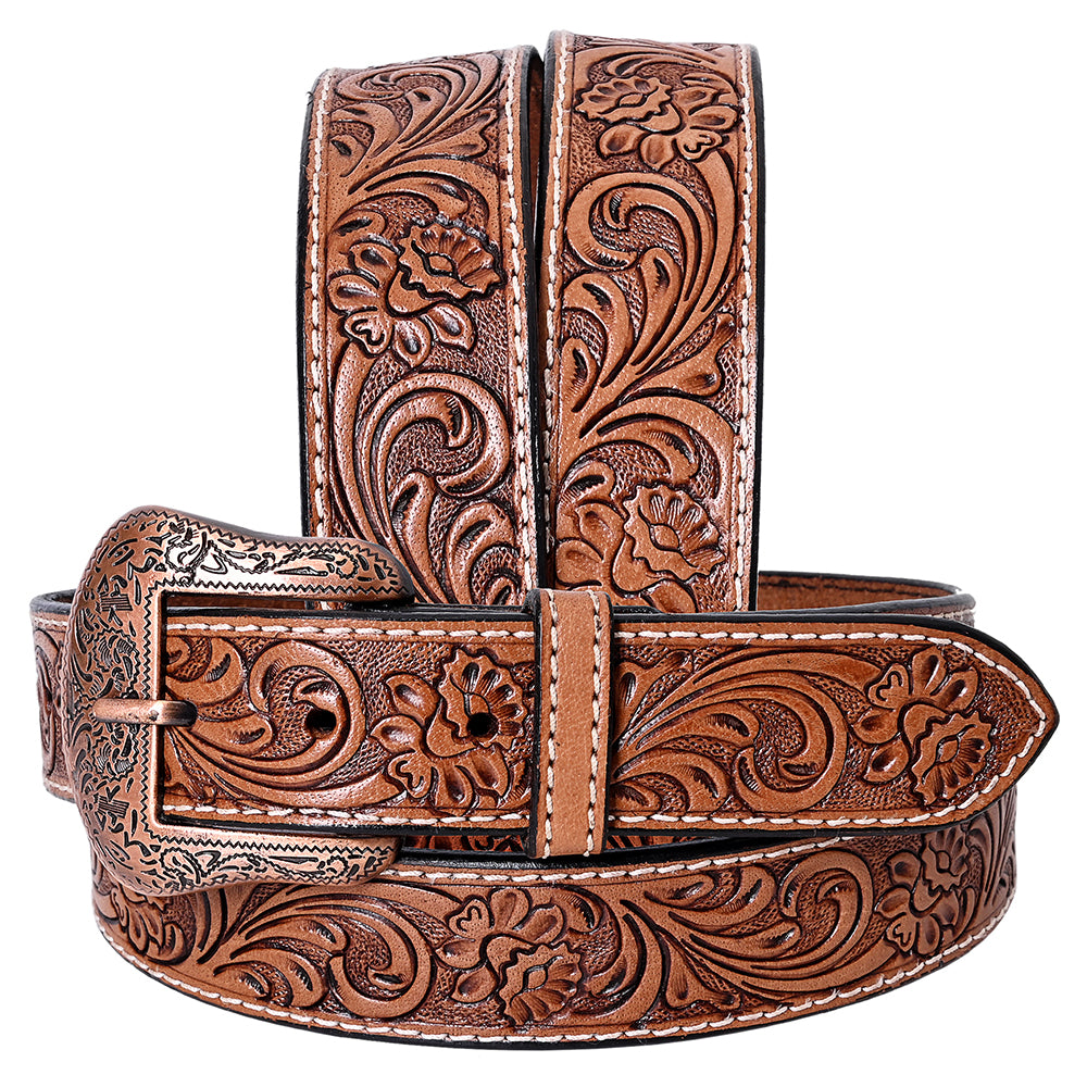 COMFYTACK Western Genuine Leather Belt for Men Women Cowboy Cowgirl Handmade Unisex Full Grain Heavy Duty Floral Tooled