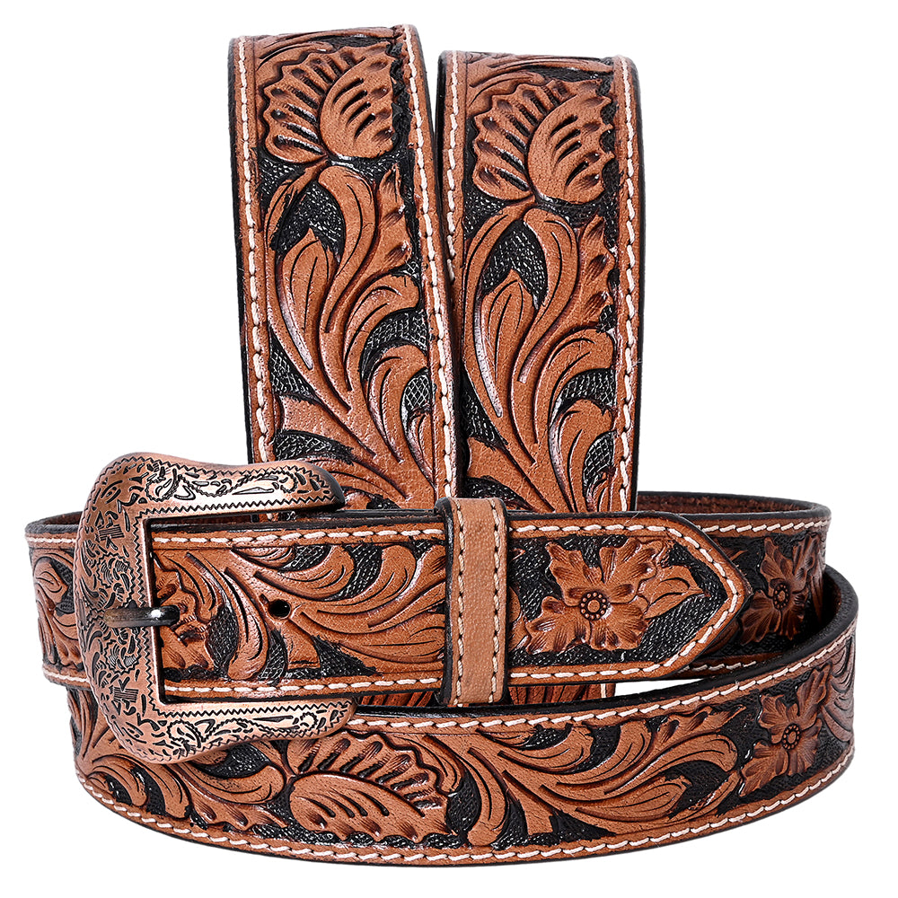 COMFYTACK Western Genuine Leather Belt for Men Women Cowboy Cowgirl Handmade Unisex Full Grain Heavy Duty Floral Tooled