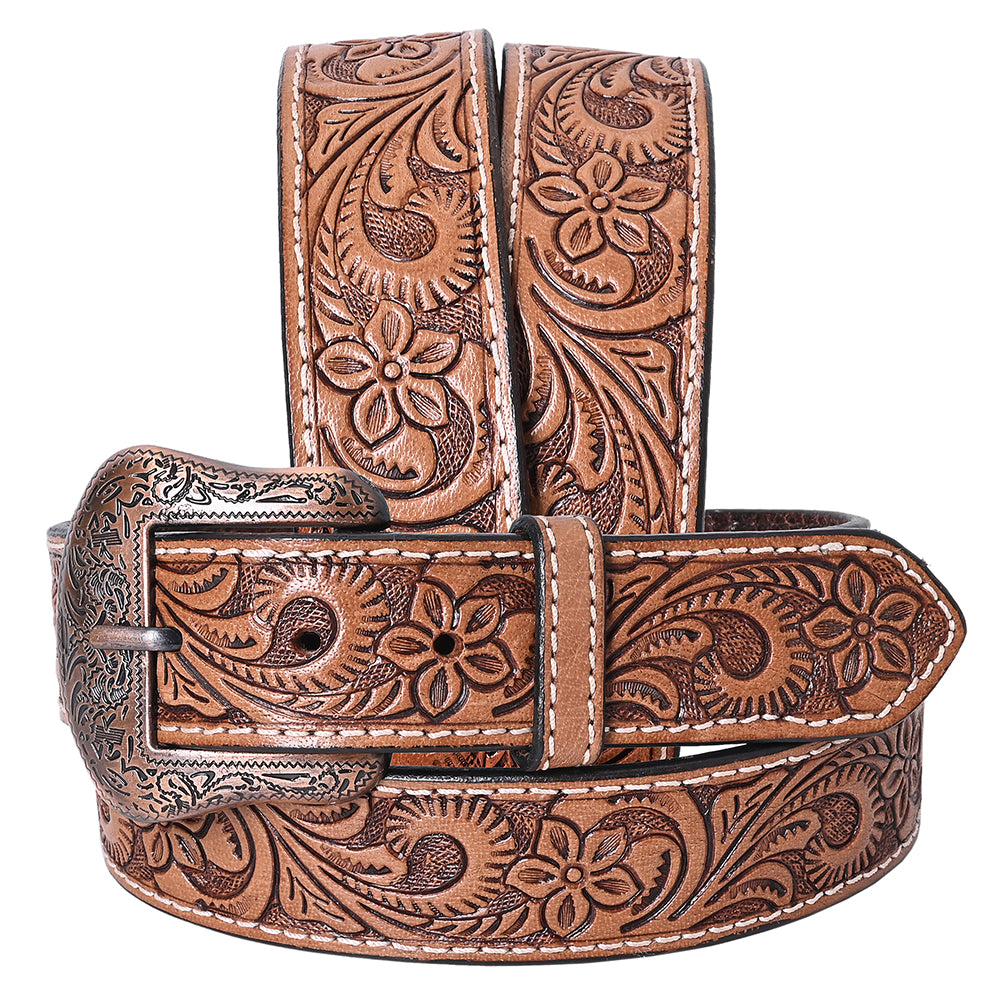 COMFYTACK Western Genuine Leather Belt for Men Women Cowboy Cowgirl Handmade Unisex Full Grain Heavy Duty Floral Tooled