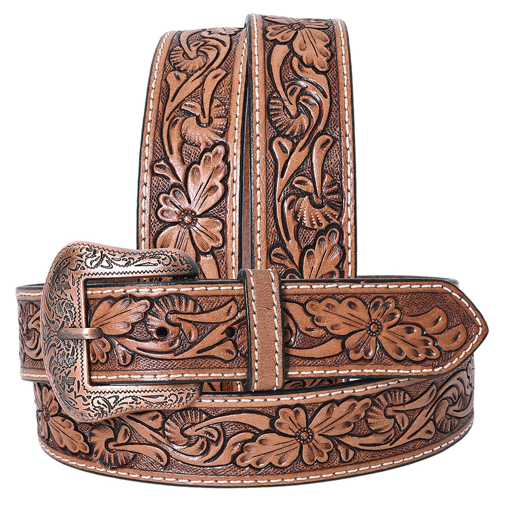 COMFYTACK Western Genuine Leather Belt for Men Women Cowboy Cowgirl Handmade Unisex Full Grain Heavy Duty Floral Tooled