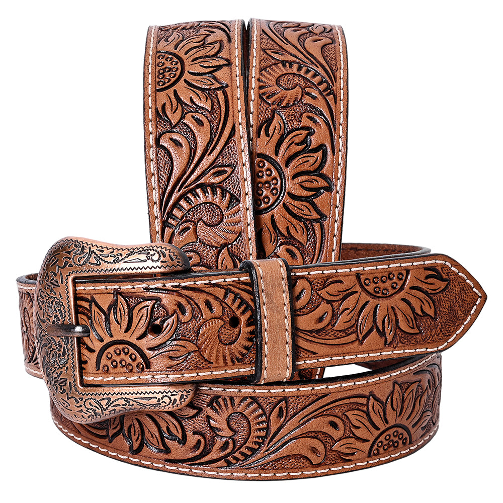 COMFYTACK Western Genuine Leather Belt for Men Women Cowboy Cowgirl Handmade Unisex Full Grain Heavy Duty Floral Tooled