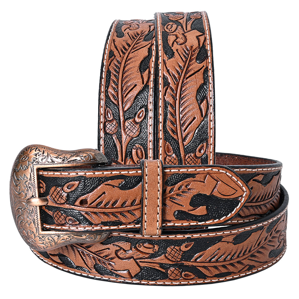 COMFYTACK Western Genuine Leather Belt for Men Women Cowboy Cowgirl Handmade Unisex Full Grain Heavy Duty Floral Tooled